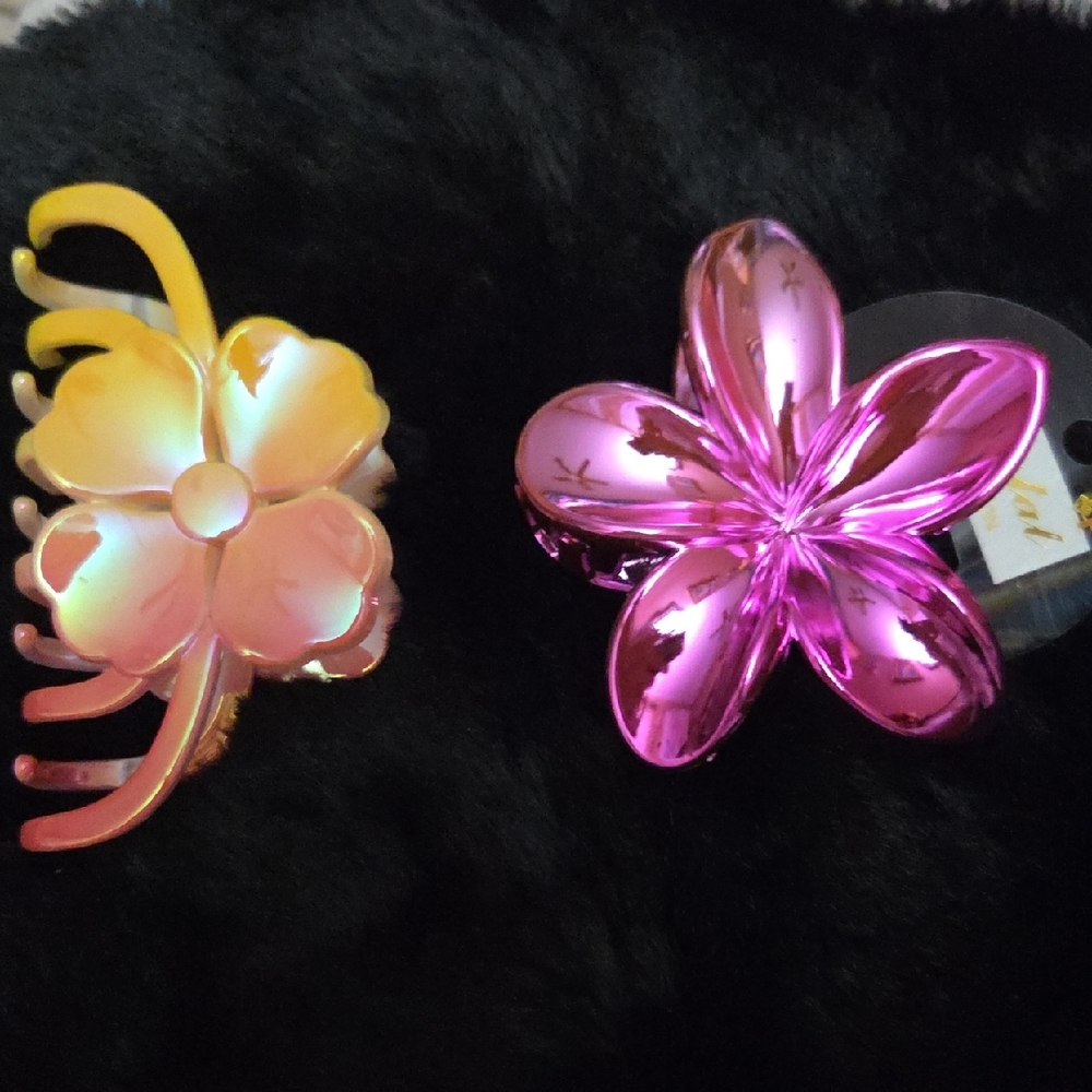 Hair Clips, Floral 2 in Pink and Yellow NEW IN BAGS